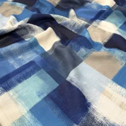 Abstract Plaid (Slub Print) Table Linen in Blue