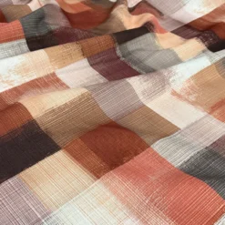 Abstract Plaid (Slub Print) Table Linen in Rust