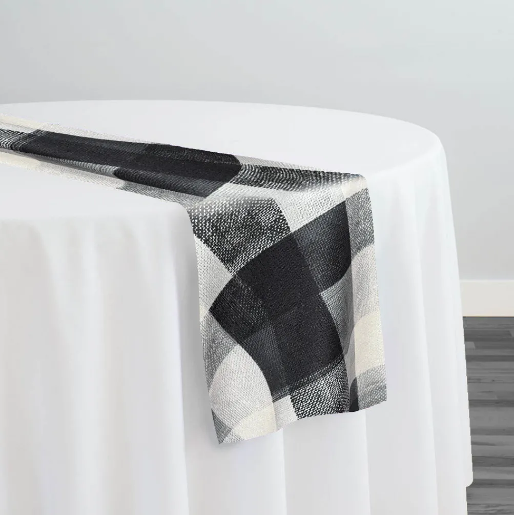 Abstract Plaid (Slub Print) Table Runner in Black