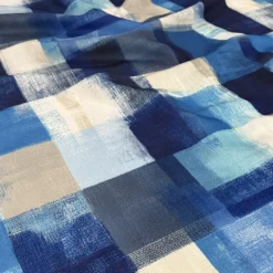 Abstract Plaid (Slub Print) Table Runner in Blue