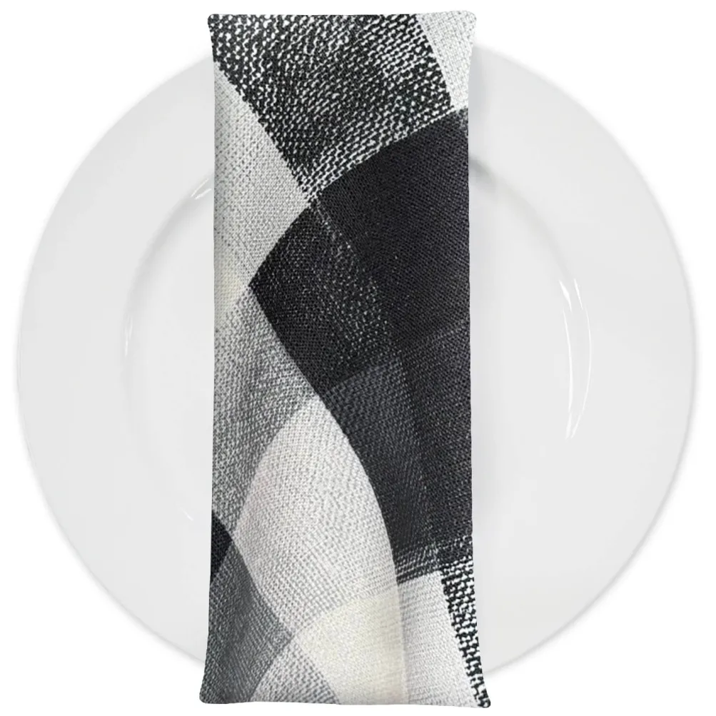 Abstract Plaid (Slub Print) Table Napkin in Black