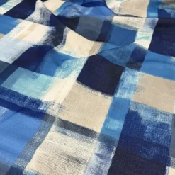 Abstract Plaid (Slub Print) Table Napkin in Blue