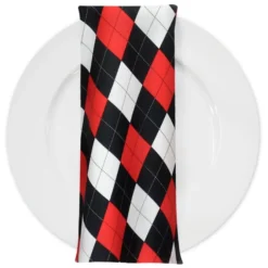 Argyle (Poly Print) Table Napkin in Red Black and White
