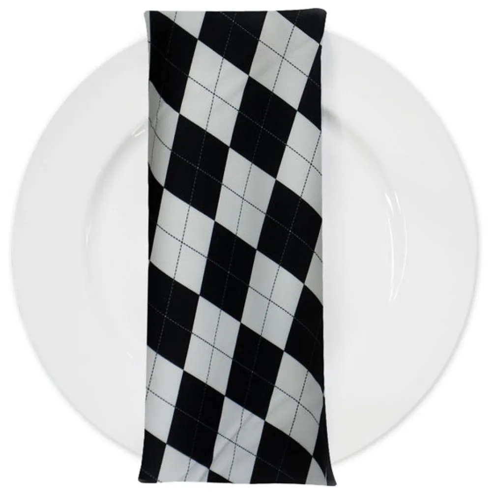 Argyle (Poly Print) Table Napkin in Black and White