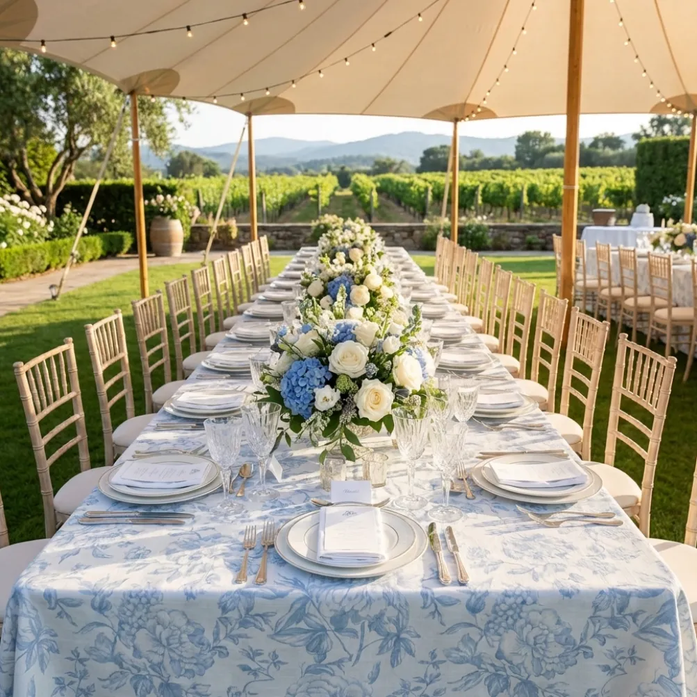 Artistry Bloom (Slub Print) Table Linen in Lt Blue