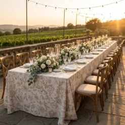 Artistry Bloom (Slub Print) Table Linen in Taupe