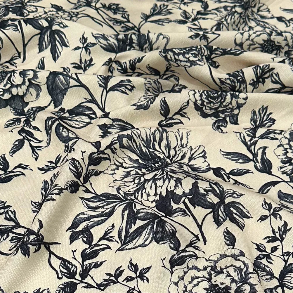 Artistry Bloom (Slub Print) Table Linen in Taupe / Black