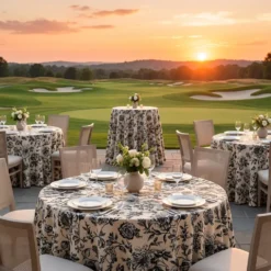 Artistry Bloom (Slub Print) Table Linen in Taupe / Black