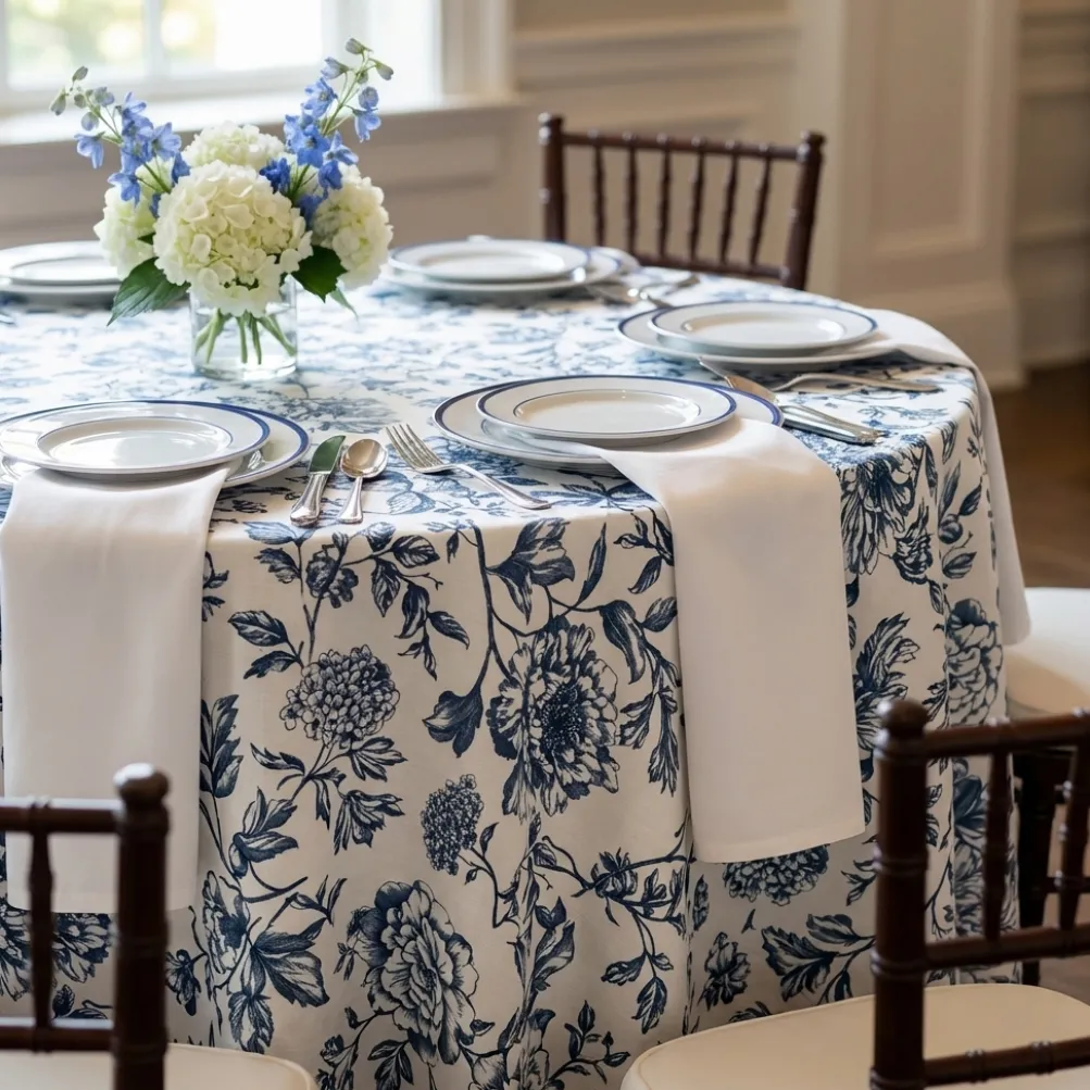 Artistry Bloom (Slub Print) Table Linen in Navy