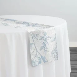 Artistry Bloom (Slub Print) Table Runner in Lt Blue