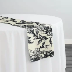 Artistry Bloom (Slub Print) Table Runner in Taupe / Black