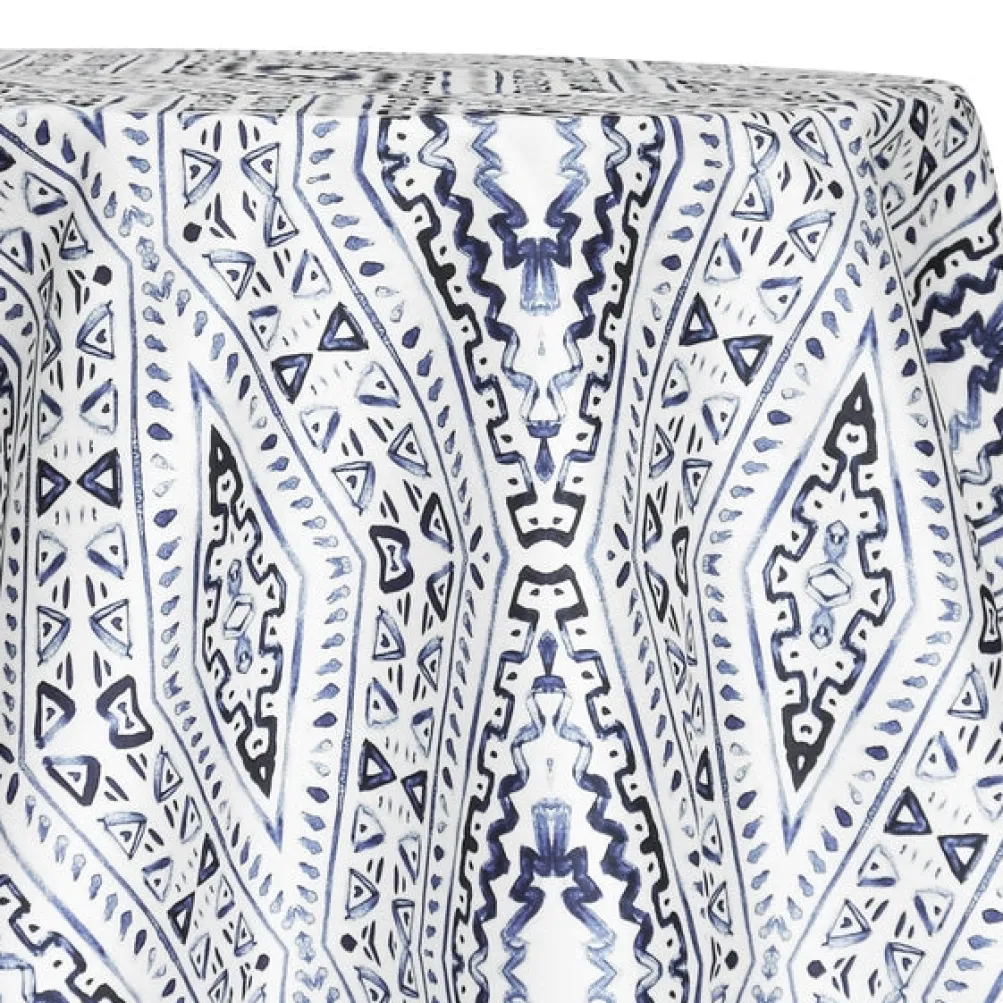 Aztec Print (Dupioni) Table Linen in Steel Blue
