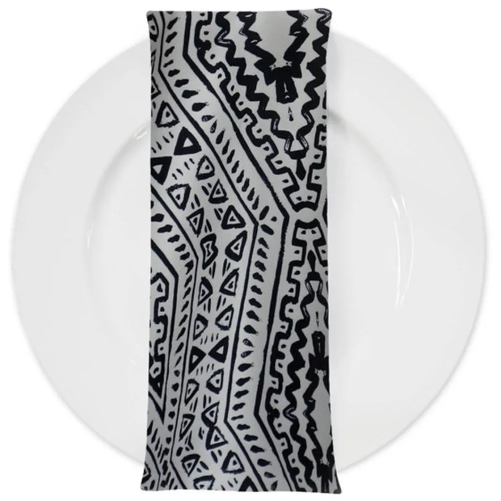 Aztec Print (Dupioni) Table Napkin in Black