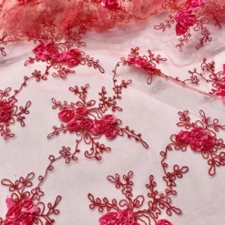 Baby Rose Embroidery Table Linen in Coral