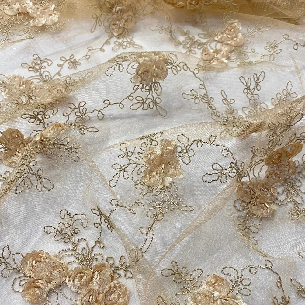Baby Rose Embroidery Table Linen in Champagne