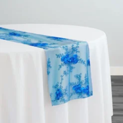 Baby Rose Embroidery Table Runner in Turquoise