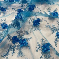 Baby Rose Embroidery Table Runner in Turquoise