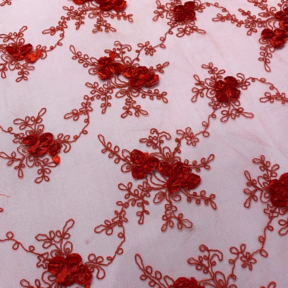 Baby Rose Embroidery Table Runner in Red