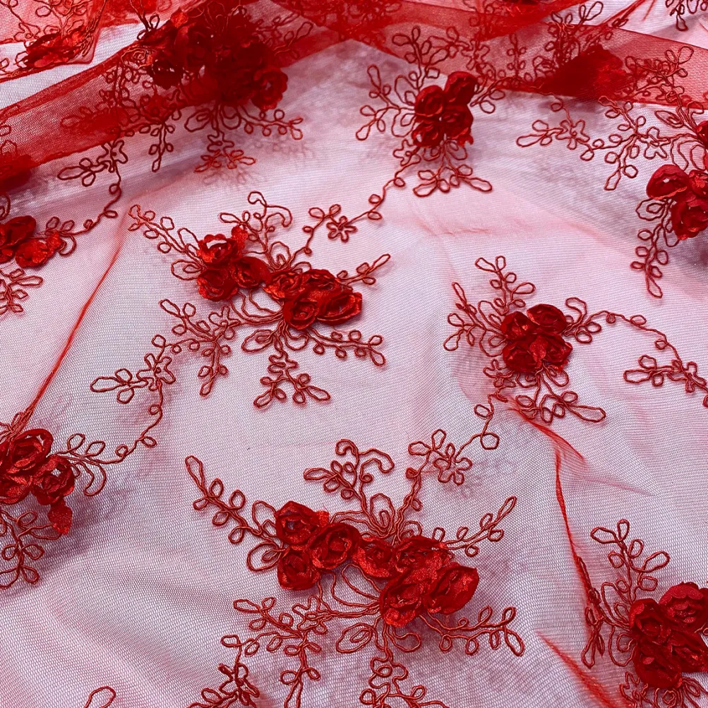 Baby Rose Embroidery Table Runner in Red