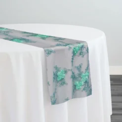 Baby Rose Embroidery Table Runner in Mint