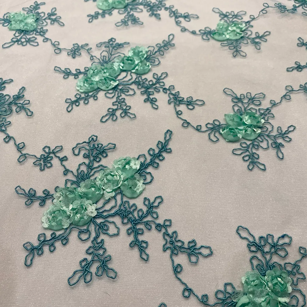 Baby Rose Embroidery Table Runner in Mint