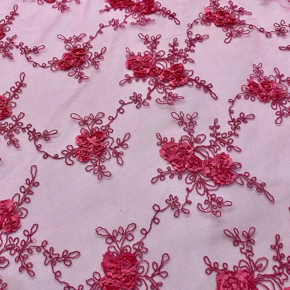 Baby Rose Embroidery Table Runner in Fuchsia