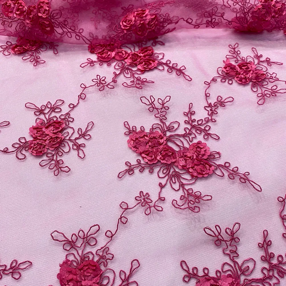 Baby Rose Embroidery Table Runner in Fuchsia