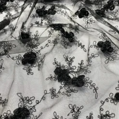 Baby Rose Embroidery (w/ Poly Lining) Table Napkin in Black