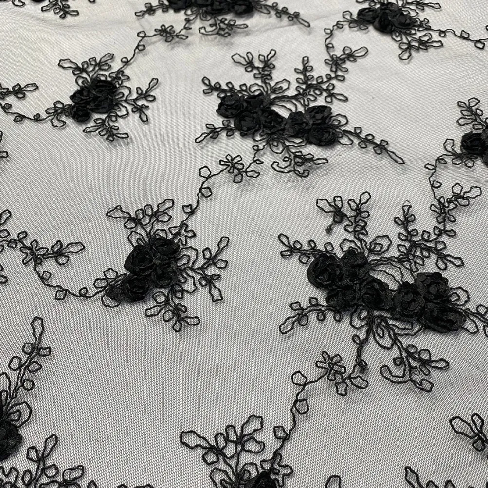 Baby Rose Embroidery (w/ Poly Lining) Table Napkin in Black