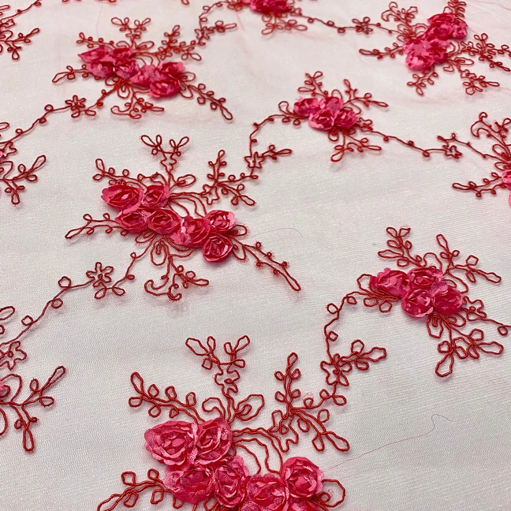 Baby Rose Embroidery (w/ Poly Lining) Table Napkin in Coral