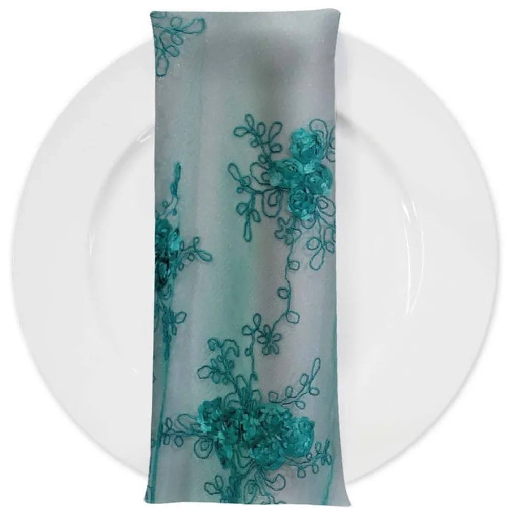 Baby Rose Embroidery (w/ Poly Lining) Table Napkin in Jade