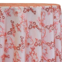 Basil Leaf Embroidery Table Linen in Coral