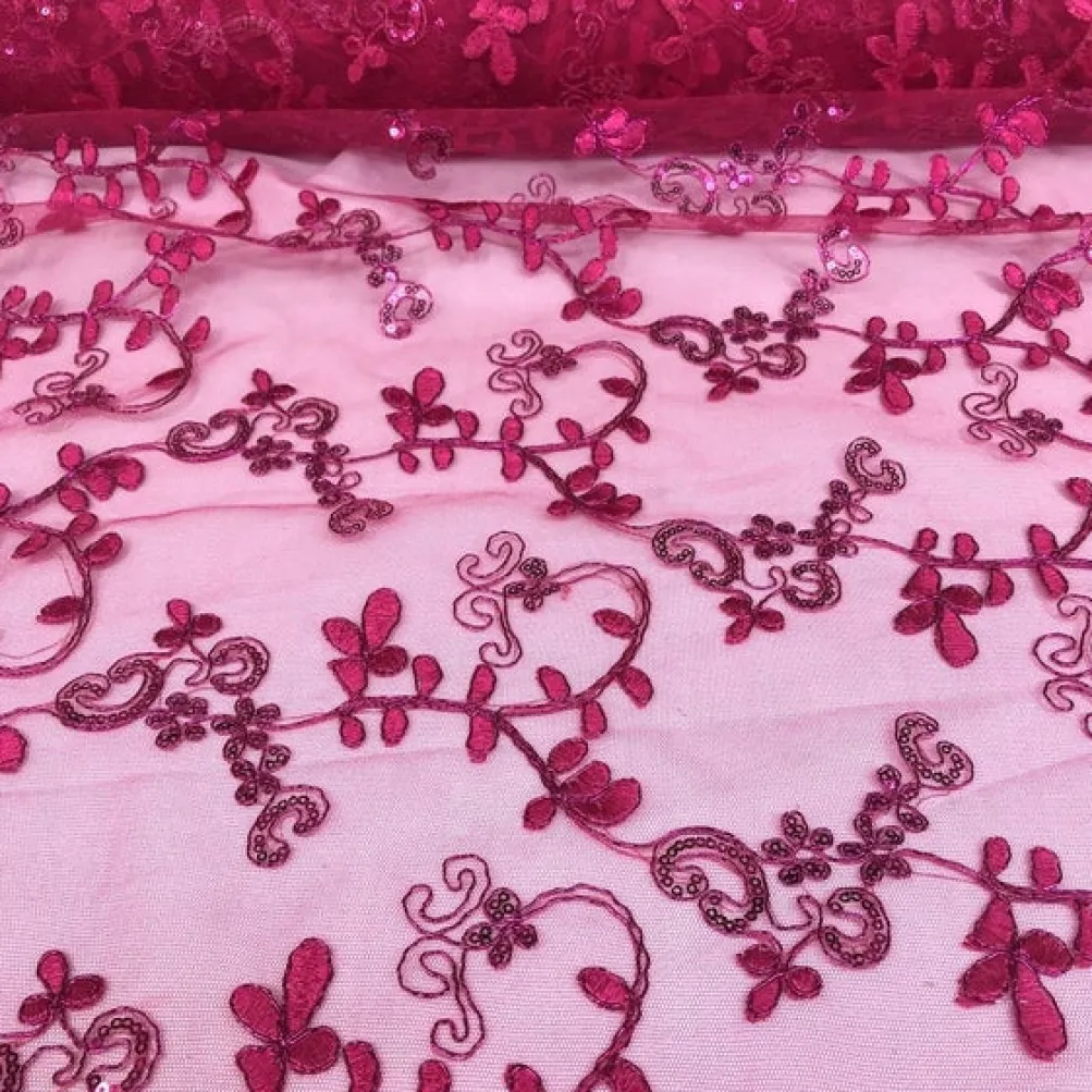 Basil Leaf Embroidery Table Linen in Fuchsia