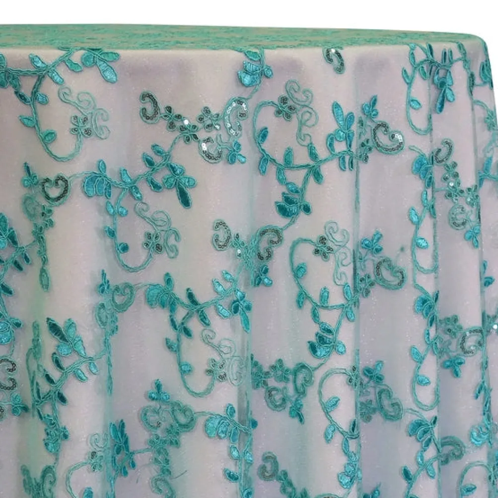 Basil Leaf Embroidery Table Linen in Teal Green