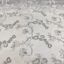 Basil Leaf Embroidery Table Linen in Silver