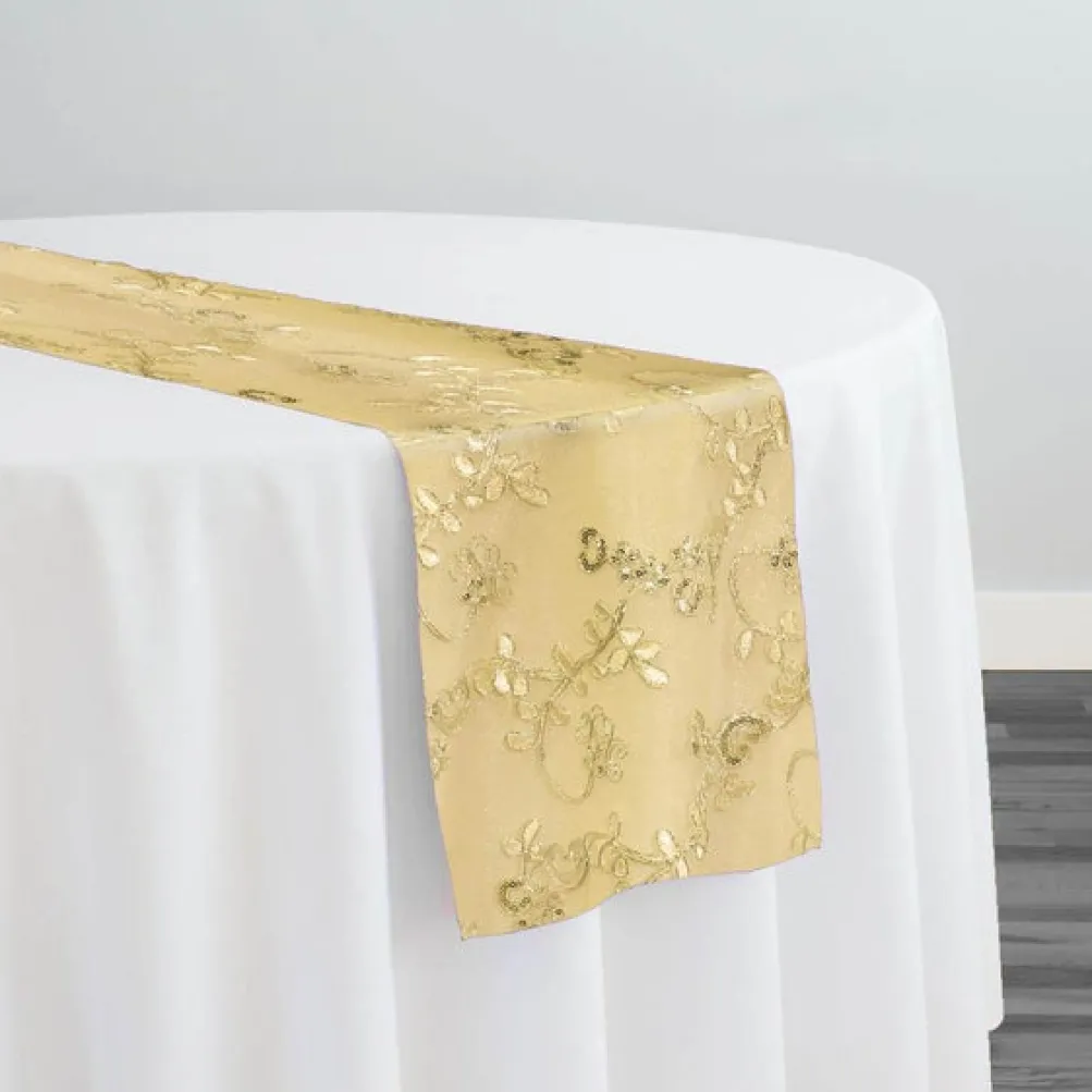 Basil Leaf Embroidery Table Runner in Gold