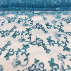 Basil Leaf Embroidery Table Runner in Turquoise