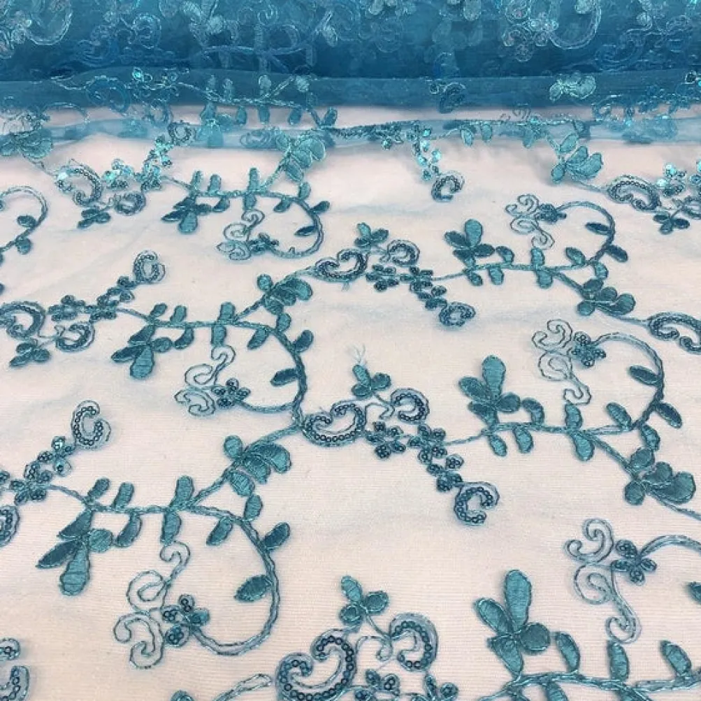Basil Leaf Embroidery Table Runner in Turquoise
