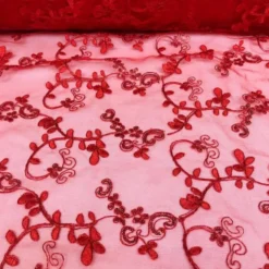 Basil Leaf Embroidery Table Runner in Red