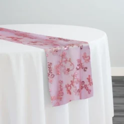 Basil Leaf Embroidery Table Runner in Dusty Rose