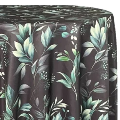 Bayside Leaf (Poly Print) Table Linen in Green/Black