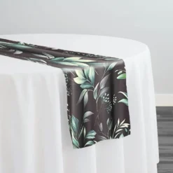 Bayside Leaf (Poly Print) Table Runner in Green/Black