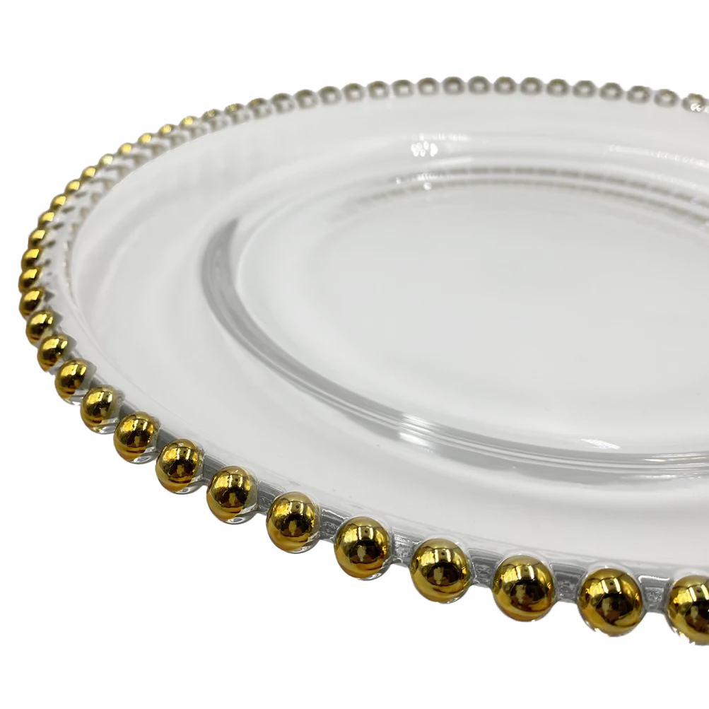 Beaded - Glass Charger Plate in Gold (Item # 0239)