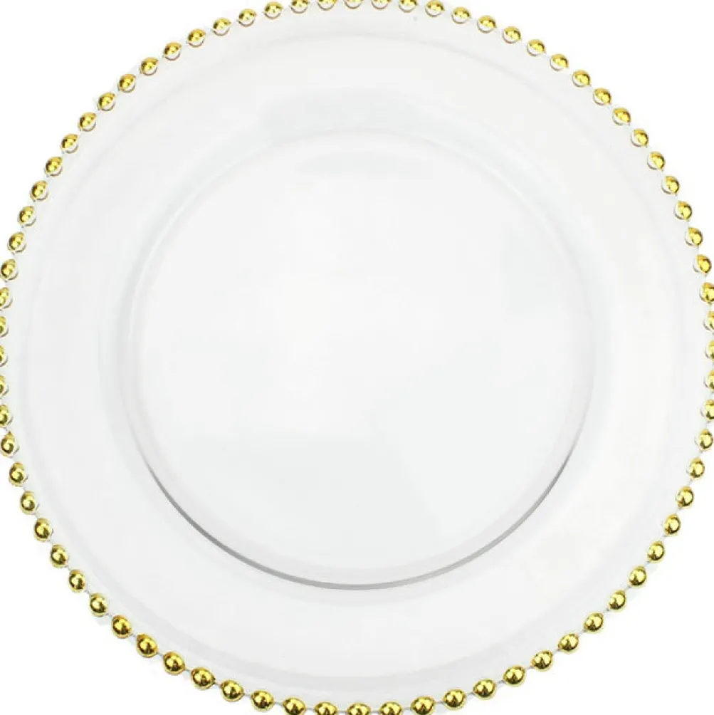 Beaded - Glass Charger Plate in Gold (Item # 0239)
