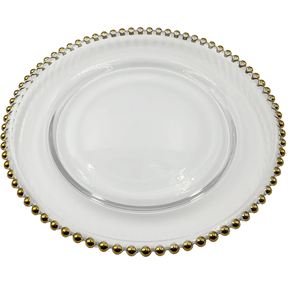 Beaded - Glass Charger Plate in Gold (Item # 0239)