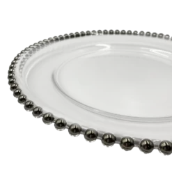 Beaded - Glass Charger Plate in Silver (Item # 0239)