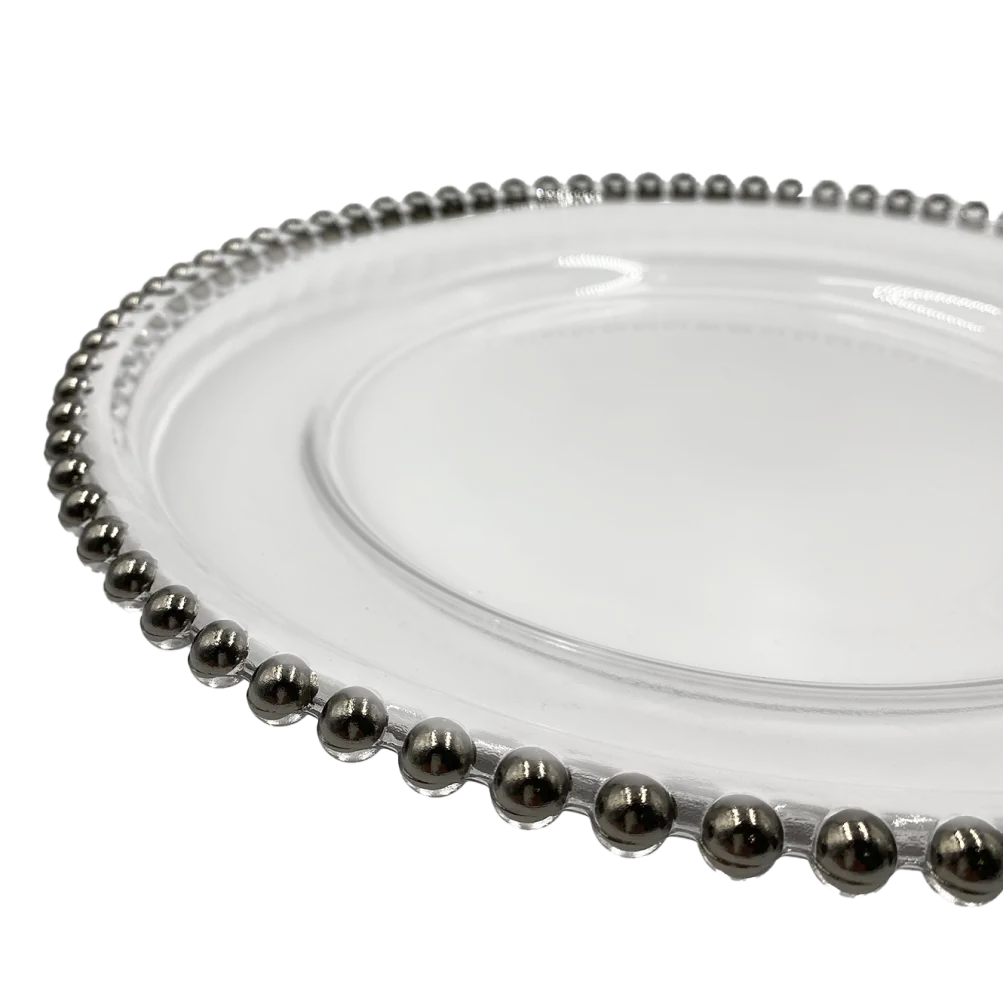 Beaded - Glass Charger Plate in Silver (Item # 0239)