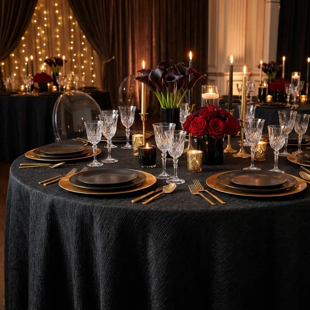 Bella Crepe Table Linen in Black