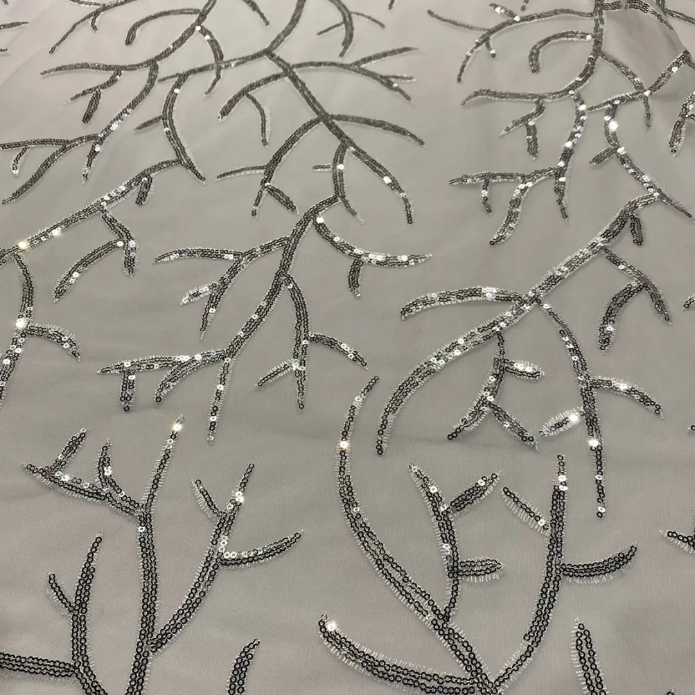 Brooks Sequins Table Linen in Silver and White
