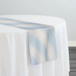 Cabana Stripe (Slub Print) Table Runner in Lt Blue / White